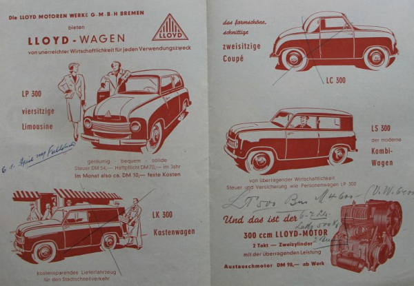 Lloyd Modelprogram 1951 "Alle wuenschen sich den Lloyd" Carbrochure  (10396)